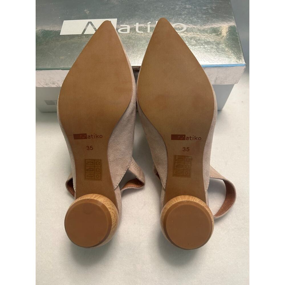 NIB Matiko Circa Peach-Nude Suede Slingback Pointy Toe Round Heel Sandal- US 5 - Picture 7 of 8